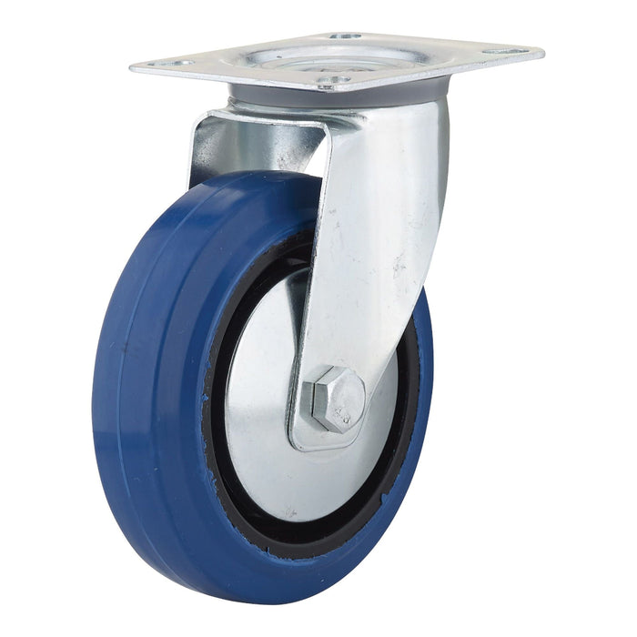 Blue wheel with metal bracket on a white background