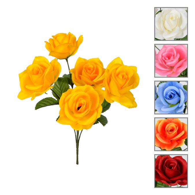 SATIN ROSE BUSH -13" AVAILABLE IN ASSORTED COLORS