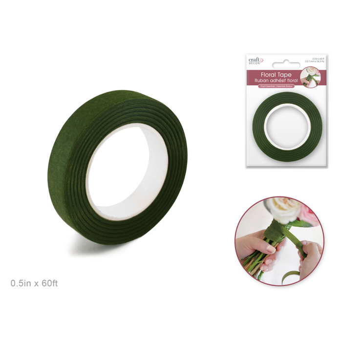 Green floral tape with packaging and usage example on a white background