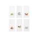 Set of six white napkins with embroidered designs on a white background