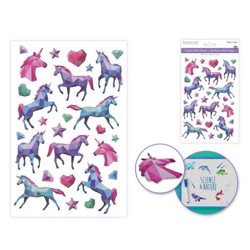 Sticker sheet with geometric unicorn designs on a white background