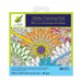 Square Glitter Coloring Pad with a mandala-style floral design partially colored in orange, yellow, green, and blue. The pad packaging shows “Glitter Coloring Pad” in English and French, includes 24 sheets, and measures 8.25" x 8.25".