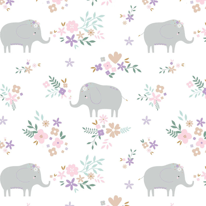 100% COTTON FLANNEL PRINTS - ELEPHANTS ON WHITE