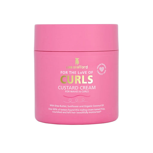 Pink jar of 'For the Love of Curls' custard cream on a white background