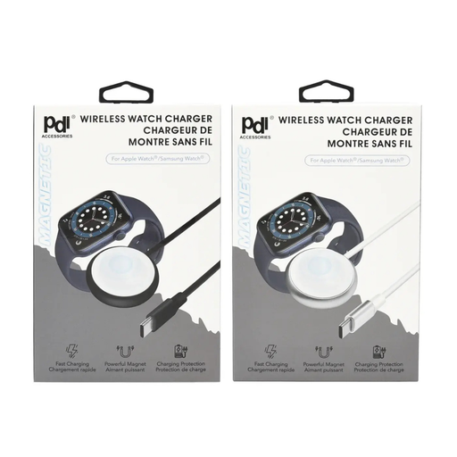 Two packages of a wireless watch charger on a white background