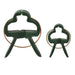 Two green plastic tools with circular ends on a white background