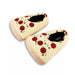 Two plush pizza slice slippers on a white background