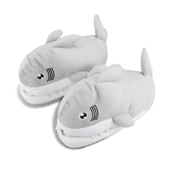 Shark-shaped slippers on a white background