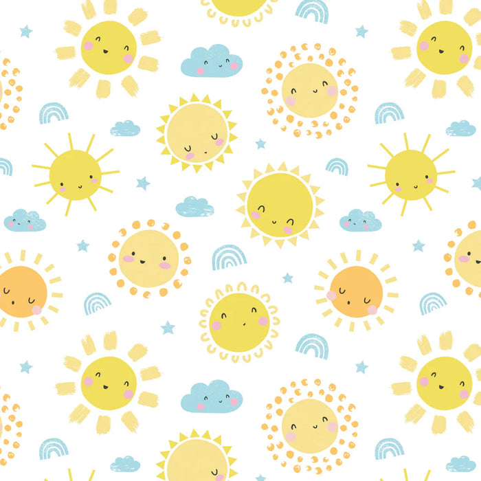 100% COTTON FLANNEL PRINTS  - SUNSHINE ON WHITE