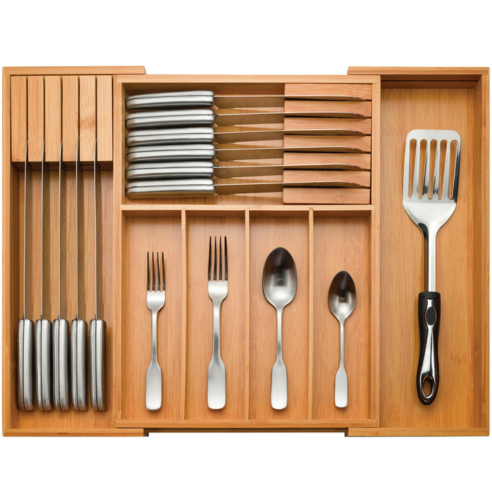 ADJUSTABLE BAMBOO SILVERWARE DRAWER ORGANIZER