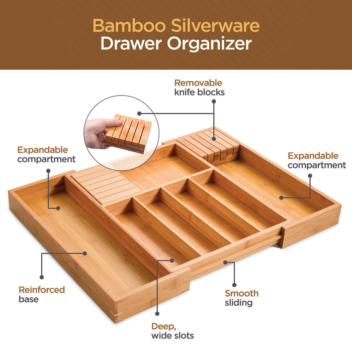 ADJUSTABLE BAMBOO SILVERWARE DRAWER ORGANIZER