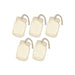 Five mason jar-shaped tags on a white background