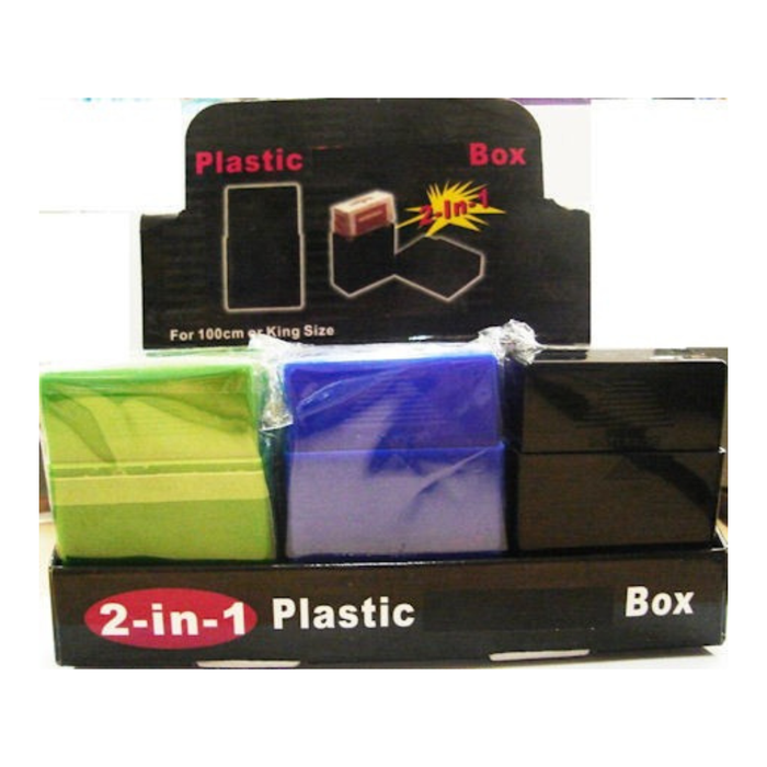 2-in-1 plastic box packaging with green and blue items inside on a white background