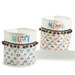 Two fabric storage bins with animal patterns and text on a white background