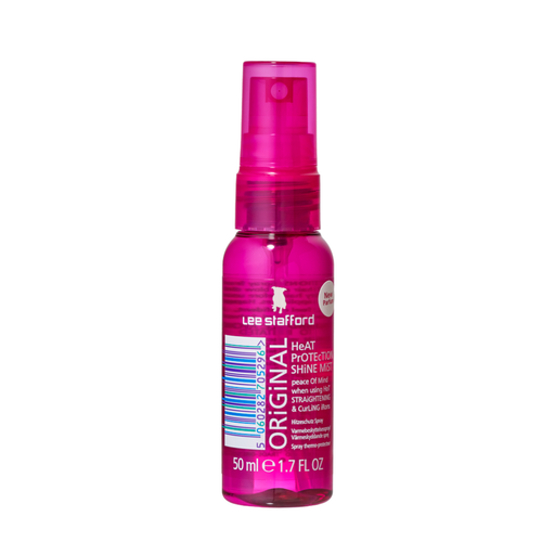 Pink spray bottle with Lee Stafford branding on a white background