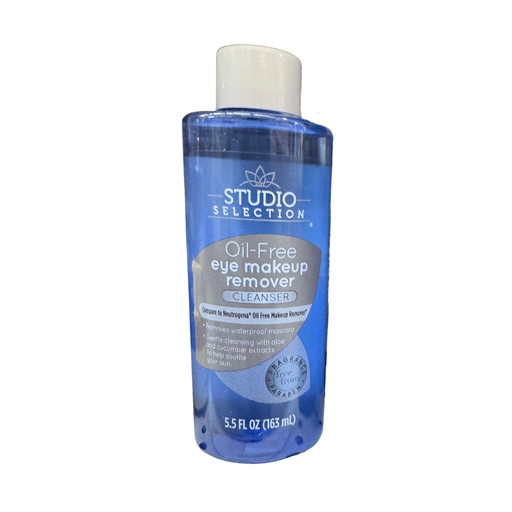 Studio Selection oil-free eye makeup remover bottle on a white background