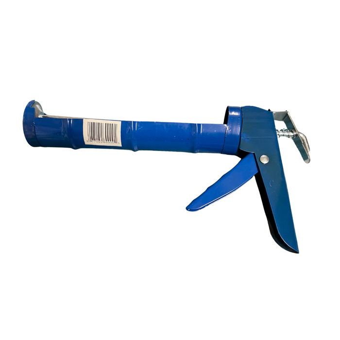 Blue caulking gun on a white background