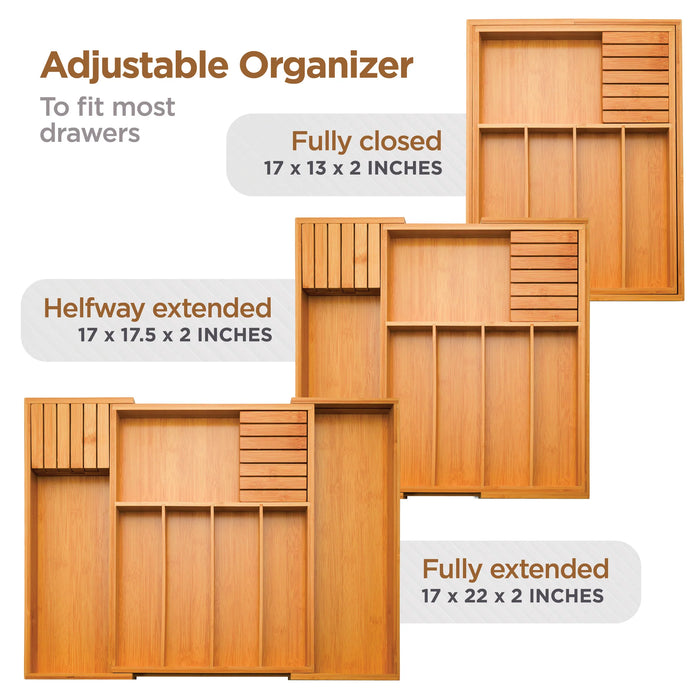 ADJUSTABLE BAMBOO SILVERWARE DRAWER ORGANIZER