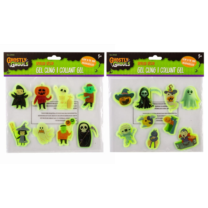 Two packages of Ghostly Ghouls Halloween gel collants, featuring various colorful ghost and pumpkin-themed designs on a white background.