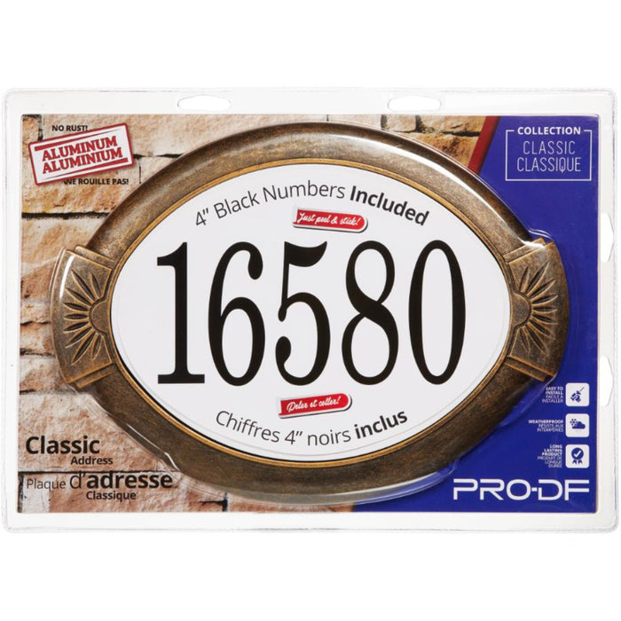 Address plate with numbers 16580 on a Pro-DF packaging
