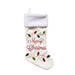 White Christmas stocking with 'Merry Christmas' text and decorative elements on a white background