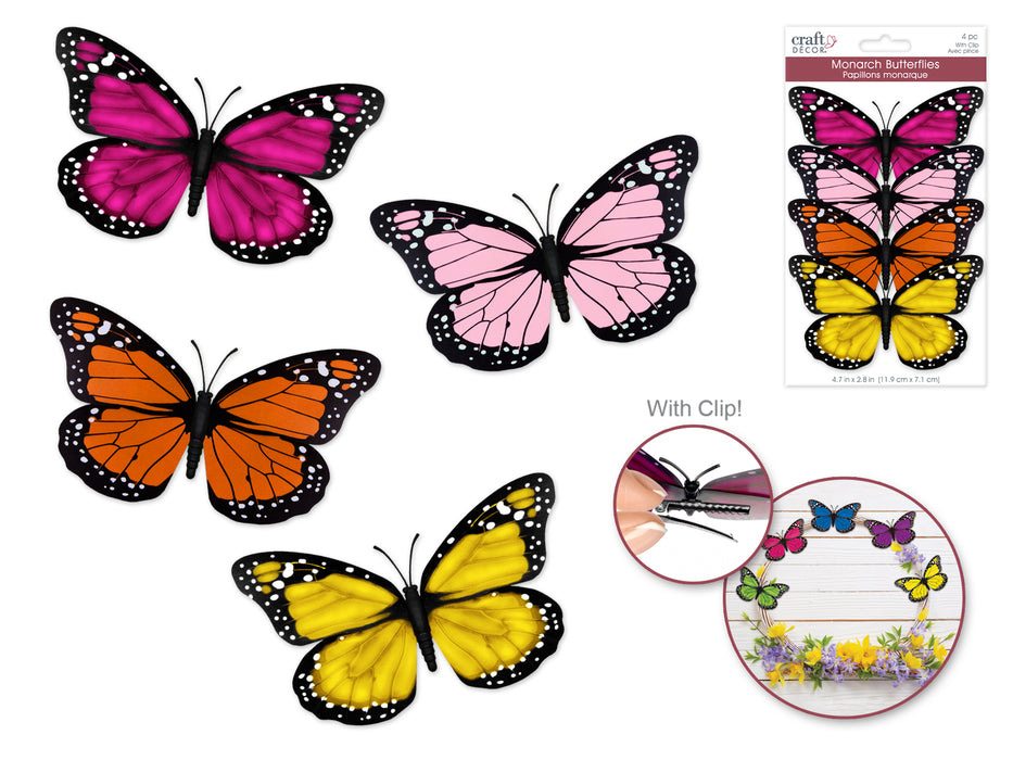 MONARCH BUTTERFLIES W/CLIP 4PK