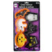 A 6-piece Halloween cake mould set in its original retail blister packaging. The set includes orange and black bat, ghost, witch, pumpkin, haunted house, and R.