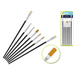 7-piece mixed media artist brush set with black acrylic handles and a variety of brush tips; includes retail packaging and close-up of brush bristles.