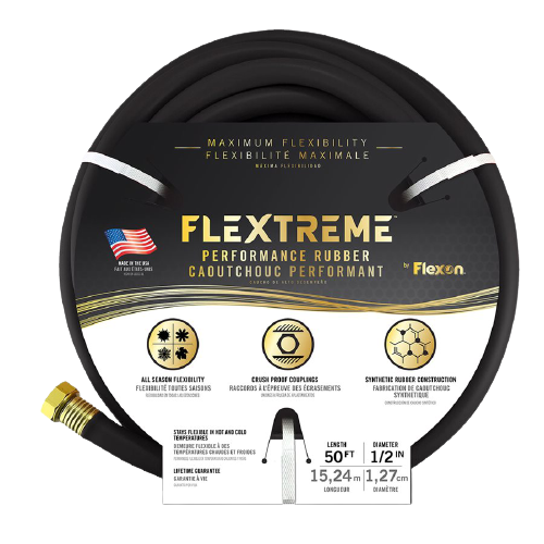 COMMERCIAL QUALITY BLACK RUBBER HOSE, 1/2 INCH DIAMETER, 50FT LENGTH