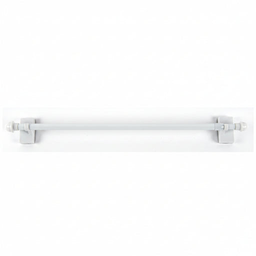A light gray curtain rod with matching wall brackets and finials, shown horizontally against a plain white background.
