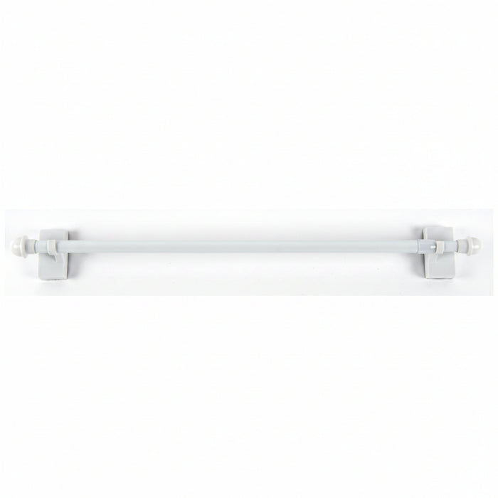 A light gray curtain rod with matching wall brackets and finials, shown horizontally against a plain white background.
