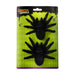 Two black fuzzy spider Halloween decorations in retail packaging on a white background.