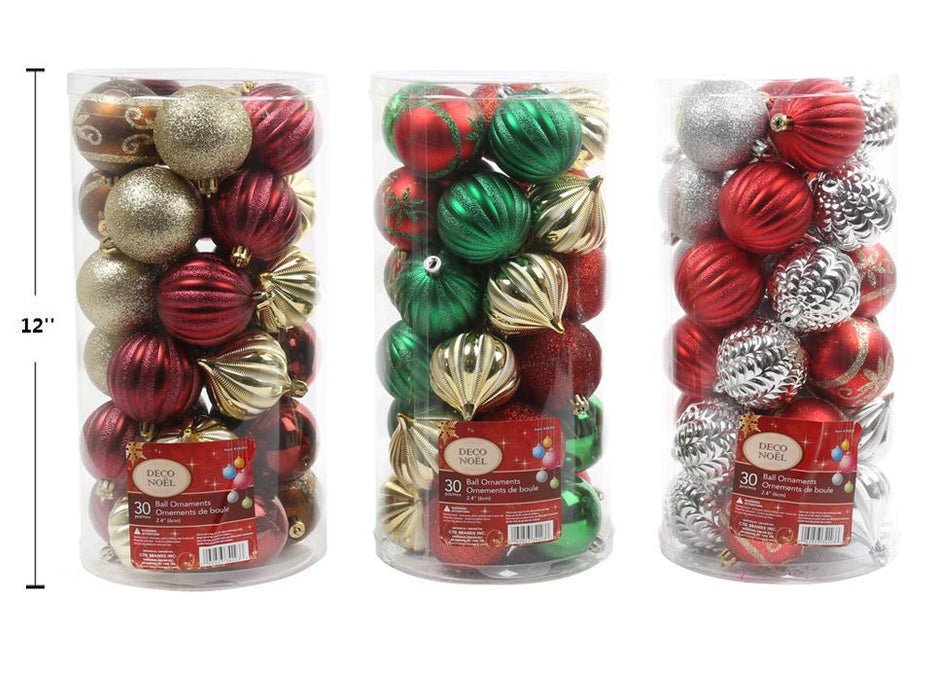 CHRISTMAS BALL ORNAMENT 60MM 30PCS