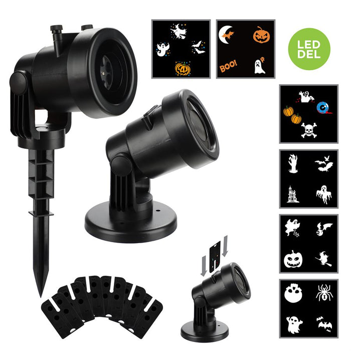 HALLOWEEN INDOOR / OUTDOOR RGB PATTERN PROJECTOR W/ 6 REPLACEMENT CARDS