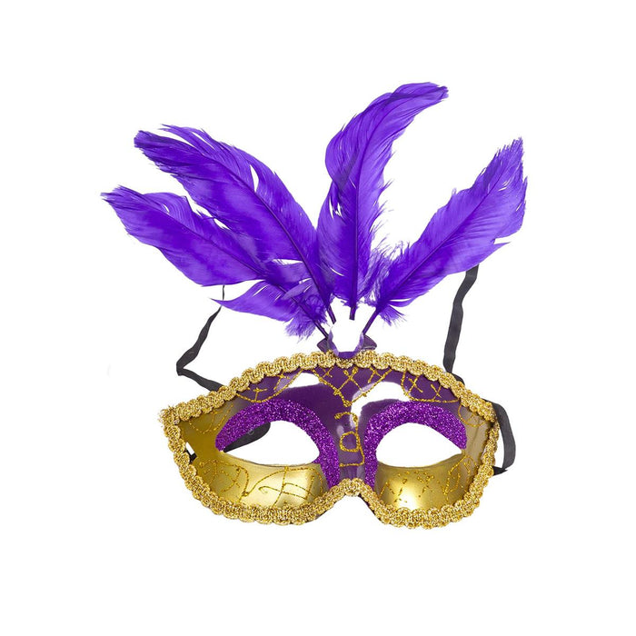 HALLOWEEN GEAR EYE MASK WITH FEATHER PURPLE
