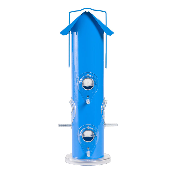 WILD BIRD FEEDER METAL TUBE BLUE HOLDS 1LB OF SEEDS