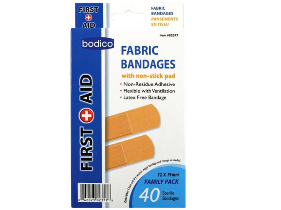 BODICO FIRST AID FABRIC BANDAGES - STANDARD SIZE - 40 PCS