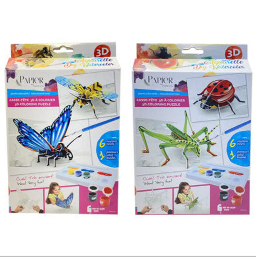 Two packaging boxes of 3D coloring puzzles featuring insects.