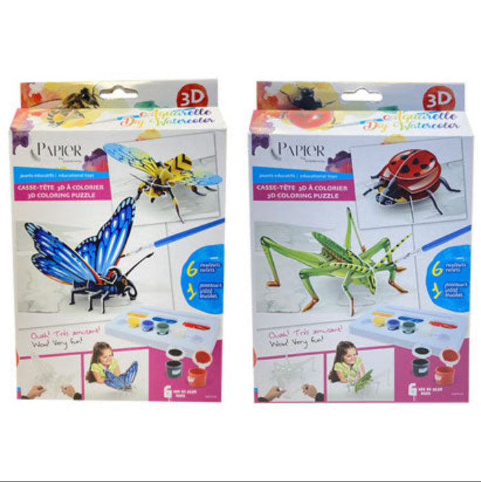 Two packaging boxes of 3D coloring puzzles featuring insects.