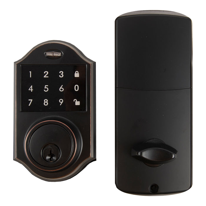 TOUGH GUARD ORNATE ELECTRONIC DEADBOLT BLACK OIL RUBBED BRASS