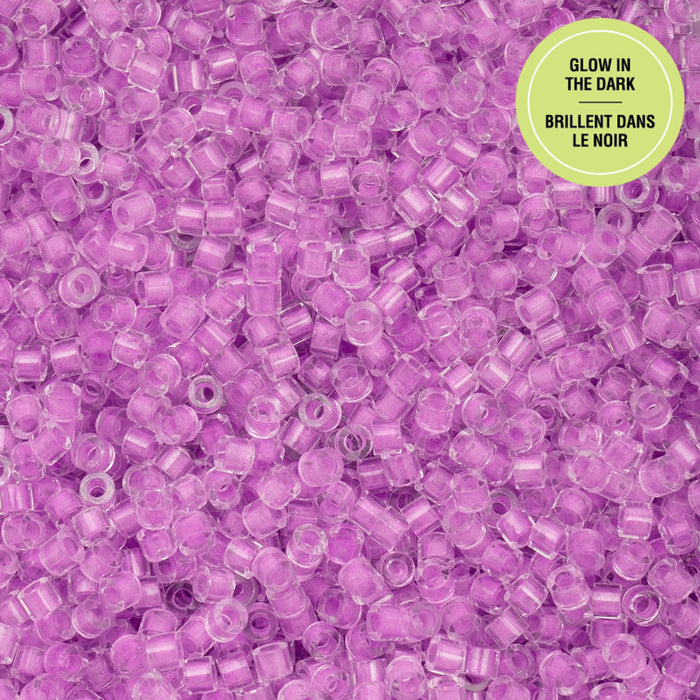 Purple beads with a 'Glow in the Dark' label on a purple background