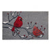 A rectangular gray textured rug featuring two red cardinals perched on dark gray branches with small white snow accents and red berry details.