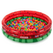 Inflatable watermelon-themed pool filled with colorful plastic balls, shown on a white background.
