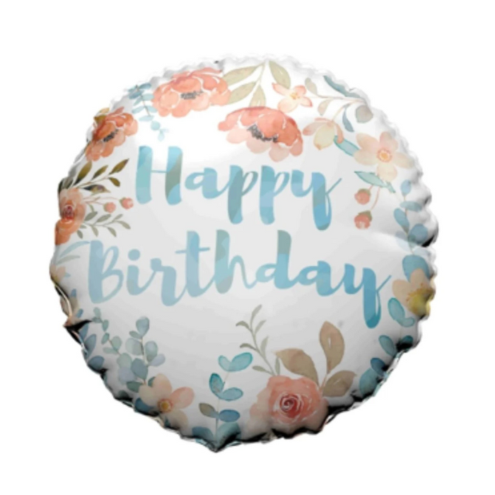BALLOON FOIL ROUND 18" HAPPY BIRTHDAY FLOWERS