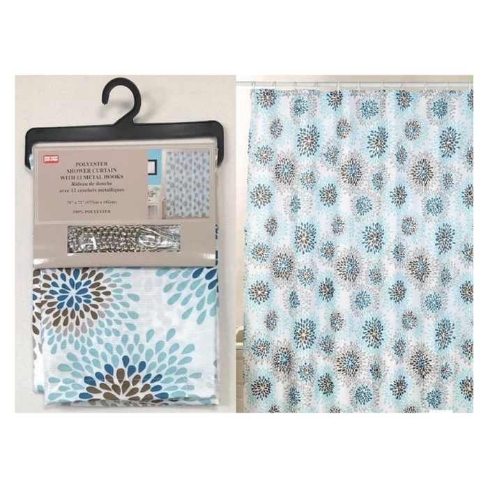 POLY SHOWER CURTAIN W/METAL HOOKS - FIREWORKS
