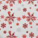 A square textile or fabric swatch featuring a repeating pattern of red and gray snowflakes on a light gray background.