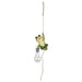 Frog figurine hanging from a light bulb on a white background