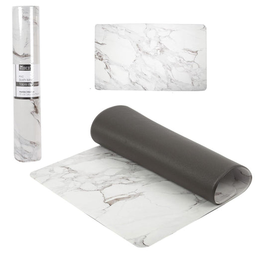 Roll of marble-patterned paper with a sample sheet on a white background