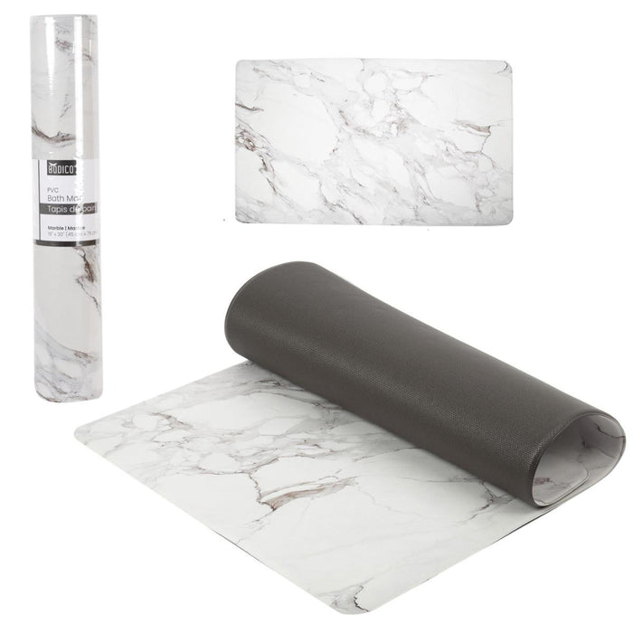 Roll of marble-patterned paper with a sample sheet on a white background