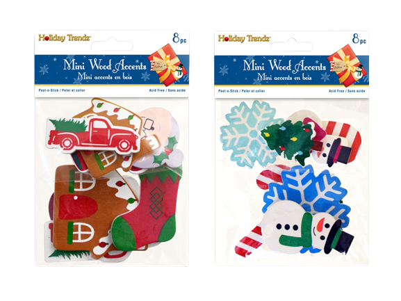 PAINTED MINI WOOD ACCENTS PEEL-N-STICK, HOLIDAY ICONS